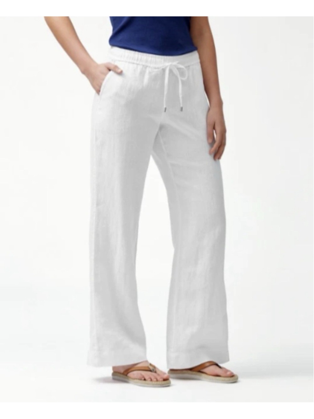 TOMMY BAHAMA White Two Palms Linen Easy Drawstring Wide Leg Pants MED Beach $128